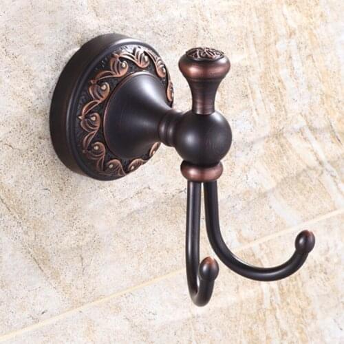 Oil Rubbed Bronze Double Robe Hook Wall Mounted Kitchen Bathroom Closet Towel Cloths Robe Coat Hangers Bath Accessories KD948