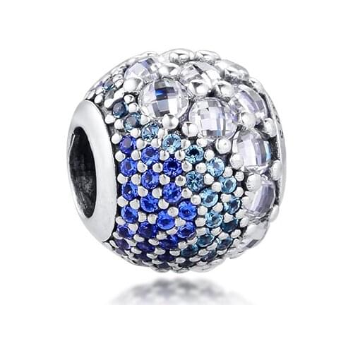100% 925 Sterling Silver Blue Enchanted Pave Charm Fits Pandora Bracelet Beads for Women Jewelry Making DIY kralen berloques