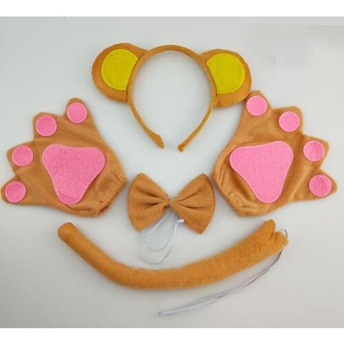 Animal 3D Monkey Headband Bow Tie Tail Paws Gloves Cosplay Set Birthday Party Costume Fancy Dress Halloween Christmas