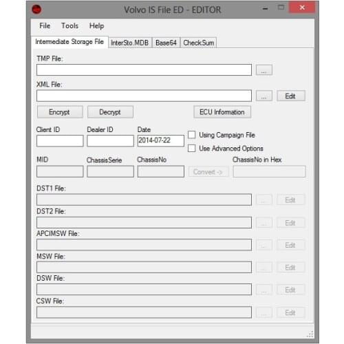For VOLVO INTERMEDIATE STORAGE FILE ENCRYPTOR/DECRYPTOR (EDITOR) VISFED v3.4