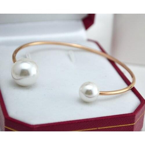 Double Pearl Bangle Titanium Steel rose gold high Quality Bracelet&Bangle Jewelry