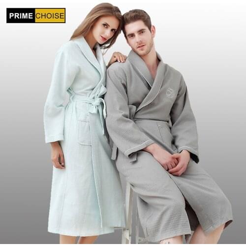 Summer Fashion Waffle Cotton Bathrobe Women Men Suck Water Kimono Bath Robe Big Size Sexy Dressing Gown Bridesmaid Robes