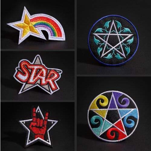 Round Pentagram fashion patches Stars Rainbow Punk rock jeans coats Hole repair Patch garment accessories wholesale