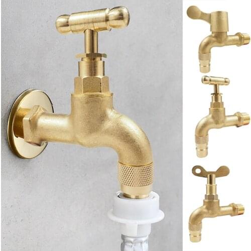 Brass Wall Mount Bibcock Tap Quick Open Single Cold Washing Machine Mop Tap Decorative Outdoor Garden Faucet Anti Theft With Key