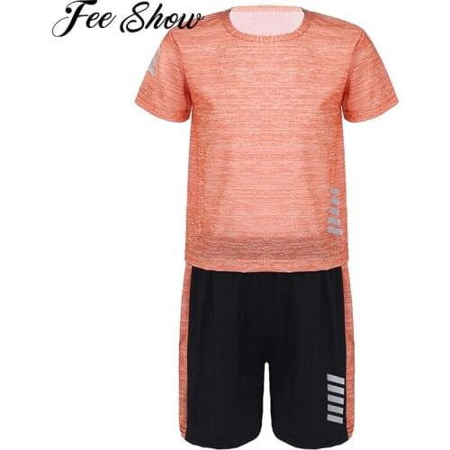 2Pcs Kids Boys Summer Casual Sport Suit Short Sleeves T-shirt and Shorts Set for Running Exercise Football Basketball Sportswear