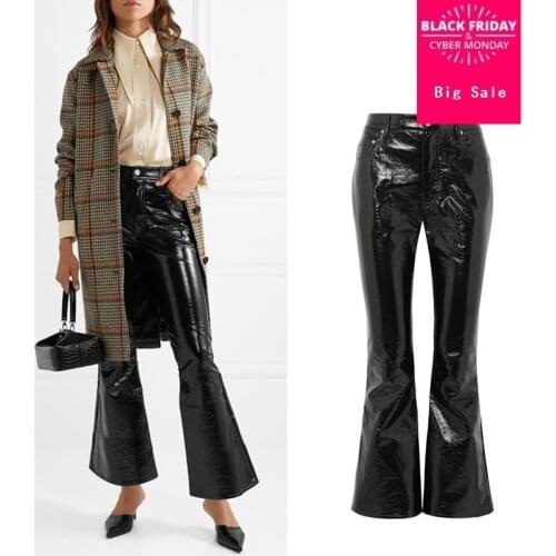 Fashion brand low waist PU leather flare pants female street punk raise hip ws thin leather wide leg pants wq379 dropship