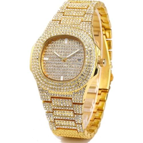 Fashion Diamond Quartz Watch for Women Luxury Stainless Steel Belt Ladies Gold Round Watch Minimalist Analog Quartz Female Watch
