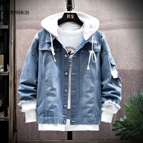 Spring Autumn Hooded Denim Jacket Men Hip Hop Street Jacket Retro Denim Jacket Street Casual Bomber Jacket Thicken Jacket Hoodie