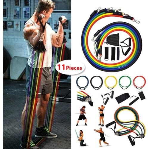 11pcs Elastic Exercise Resistance Bands Set with Handles Ankle Straps Workout Bands Kit Gym Yoga Fitness Resistance Training