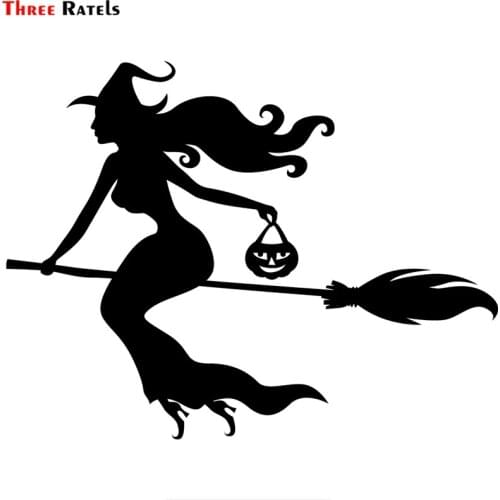 Three Ratels TZ-1462#15*19.5cm A Witch Flying On Broom Car Stickers Funny Uto Sticker Decals