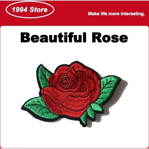 Red Rose Flower Patch Embroidery For Clothing DIY Decorative Badges Iron on Patches Custom Wholesale