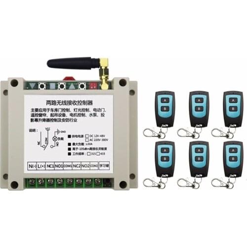 New DC12V 24V 36V 48V 10A 2CH Radio Controller RF Wireless Relay Remote Control Switch 315 MHZ 433 MHZ 6 Transmitter+1 Receiver