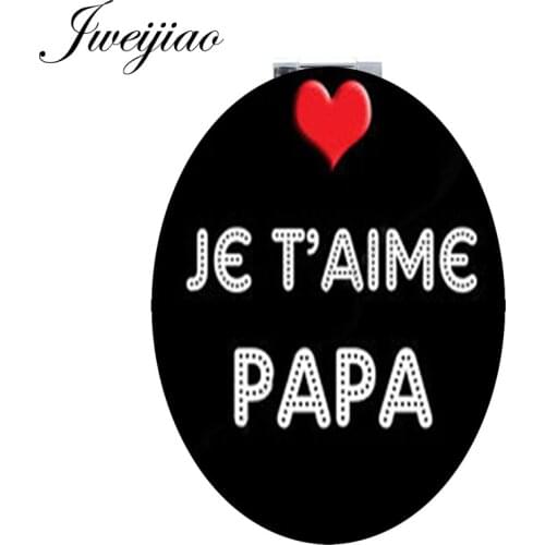 Youhaken JE T'AIME PAPA Oval Mirrors black background heart Beauty 1X/2X Magnifying Mini Health pocket Tools mirror CT460