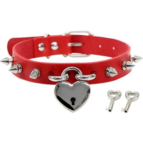 Spike Key Heart Lock Choker Necklace Women Metal Stainless Steel padlock chain Necklaces on neck collar goth jewelry