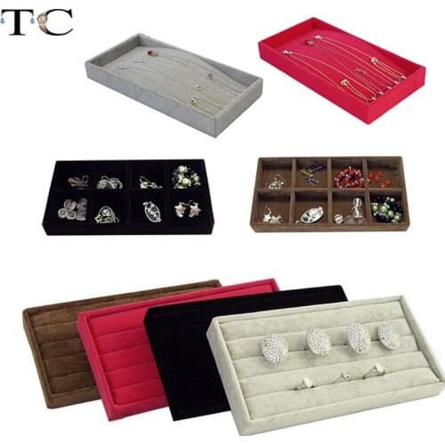 Necklace Display Bracelet Storage Tray Ring Earring OrganizerJewelry Holder Stackable Velvet Jewelry Tray