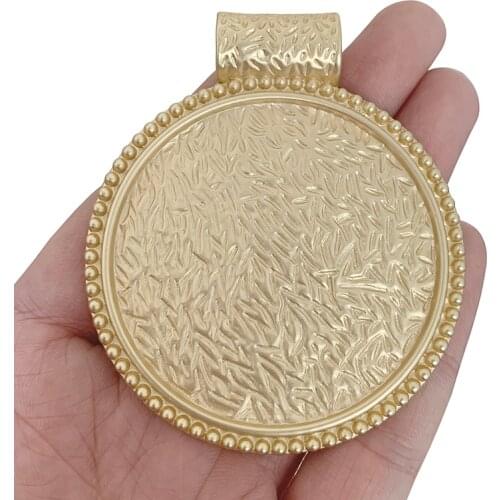 1 x Large Boho Bohemia Round Matt Gold Charms Pendants for Necklace Jewelry Making Findings Accessories 72x61mm