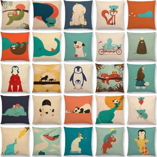 Latest Cartoon Animals Elephant Lion Tiger Sloth Penguin Shark Dog Whale Troll Bird Cushion Cover Car Sofa Throw Pillow Case