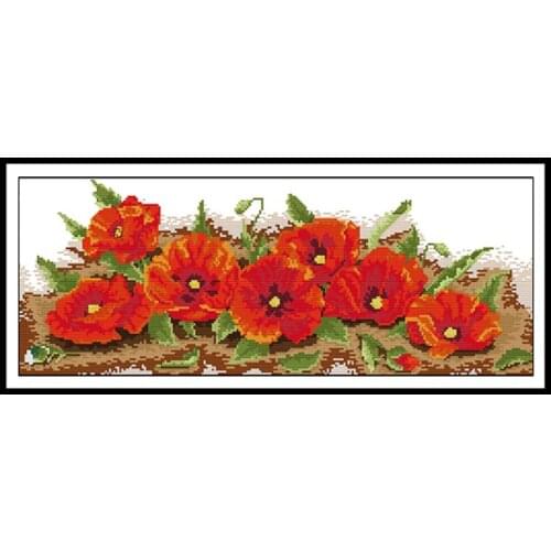Seven Poppy Flowers Patterns DIY Needlework Sets Counted Cross Stitch Kits 14CT 11CT Printed on Canvas Handwork Embroidery Kits