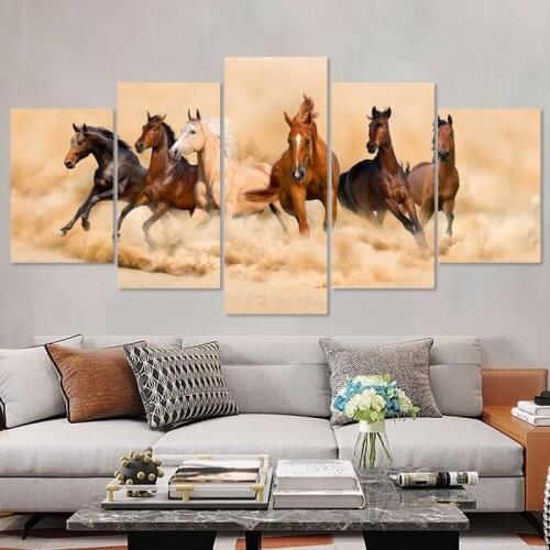 5 Pieces of Modern Oil Painting Animal Running Horse Home Decoration Wall Poster Living Room Abstract Picture Art Without Frame