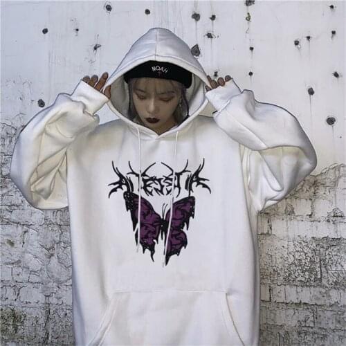 Dark Gothic Butterfly Skull E-girl Punk Printed Hoodies For Men And Women Hip-hop Pullovers Coat Oversized Sweatshirt Streetwear