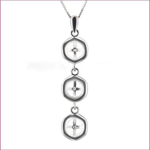 Solid S925 Bead Pendant Mounting, Three Bead /Pearl Jewelry Fitting, 5pcs/lot