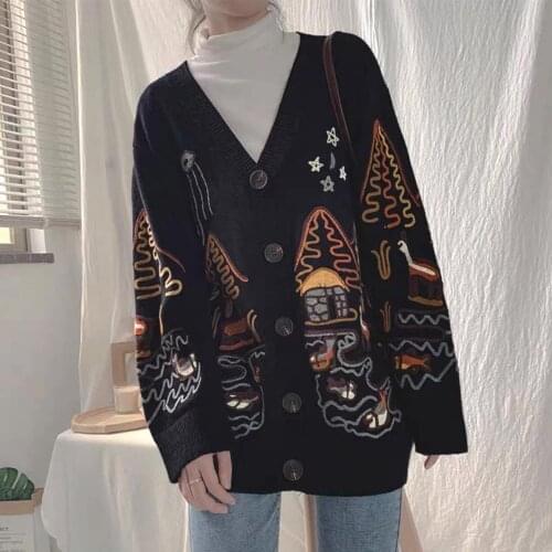 Sweat Oversize Femme Cardigan Knitted Baggy Clothes For Women Pull Oversize Embroider Loose Casual Vintage Cardigan Women AA5527