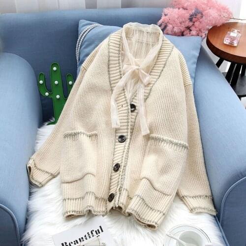 Button pocket women sweater and cardigan v-neck solid thicken warm winter new casual female outwear coat tops