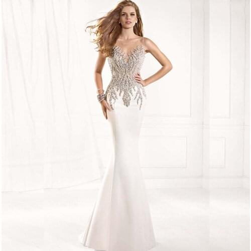 Sexy Mermaid Long Evening Dress with Beading Floor Length Sleeveless Backless Evening Gown 2015 Vestido De Festa Longo