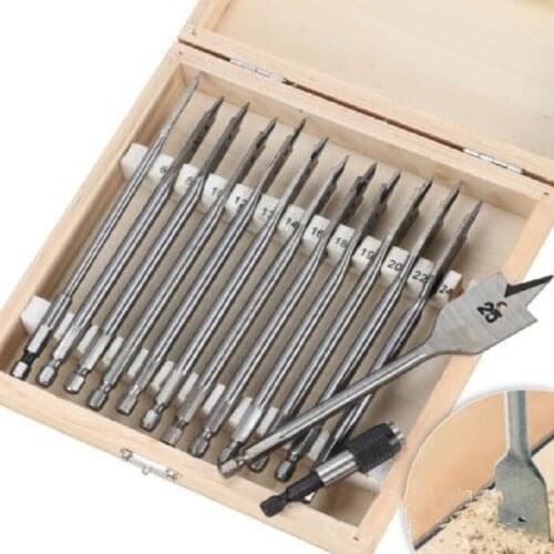 13Pcs Flat Spade Drill Bits Set Metal Bit Kit Hex Shank Woodworking Tool Accessories