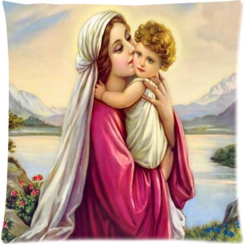 2016 Hot Sale Virgin Mary Two Side Printed Polyester Peach Skin Throw Pillow Case Home Two Side Cushion Cover 18"x18"