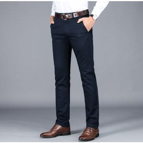 2021 Mens Casual Pants High Waist Straight Tube Slim Mens Cotton Elastic Business Mens Pants 4 Color Plus Up Size 40/42