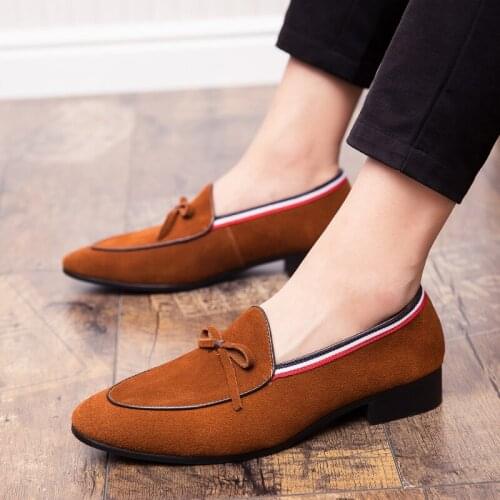2021 Luxury Designer Pointed Suede Bowtie Shoes Mens Casual Oxford Loafers Business Formal Dress Footwear Zapatos Hombre Vestir