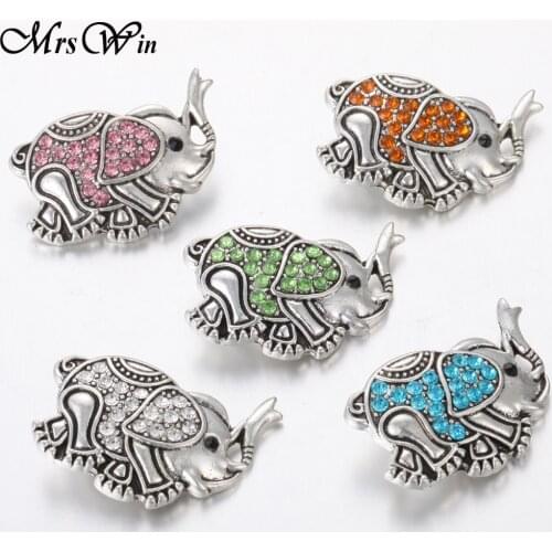 6pcs/lot New Snaps Jewelry Crystal Elephant 18mm Snap Buttons for Snap Button Bracelets for women Charms christmas gift