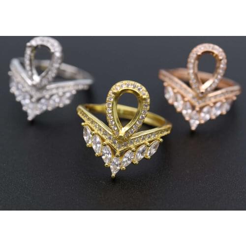 6x8MM Pear Pave Shank Crown Rose Gold Plated Solid Sterling Silver Adjustable Ring Settings for DIY Gems Moissanite 1294154