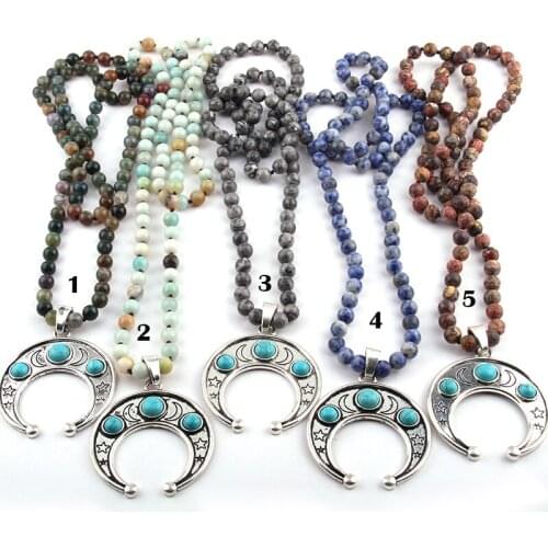 Free Shipping Bohemian Jewelry long knotted Halsband Moon Star Pendant Necklace For Women Statement Necklaces