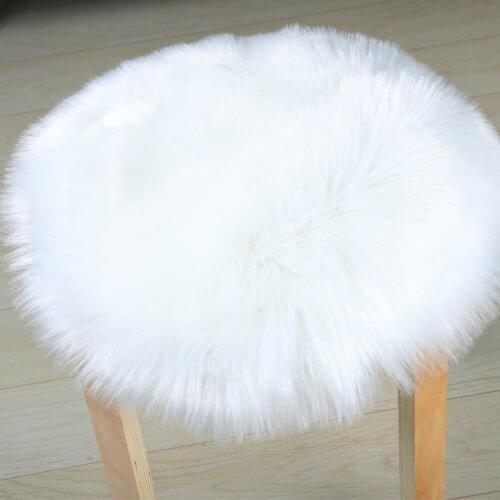 Free Ship Super Soft Round Seat Cushion Faux Fur Sheepskin Chair Pad Plush for Living & Bedroom Sofa, 1.2ft x 1.2ft,White
