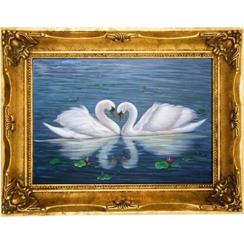 Free shipping animal swan reflection water scenery oil painting canvas prints on canvas wall art decoration frameless picture