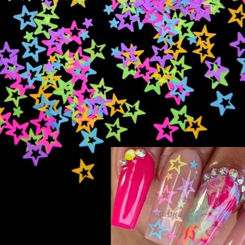 10g/bag Nail Art Glitter Neon Star 3D Shape Nail Sequins Flakes Mix Shining Glitters Acrylic Gel Nails Decoration