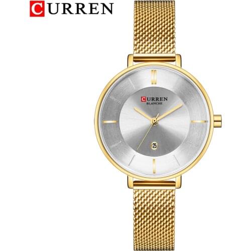 CURREN Top Brand Fashion Ladies Watches Stainless Steel Female Quartz Watch Women Thin Casual Unique Lady Wrist Clock Reloj