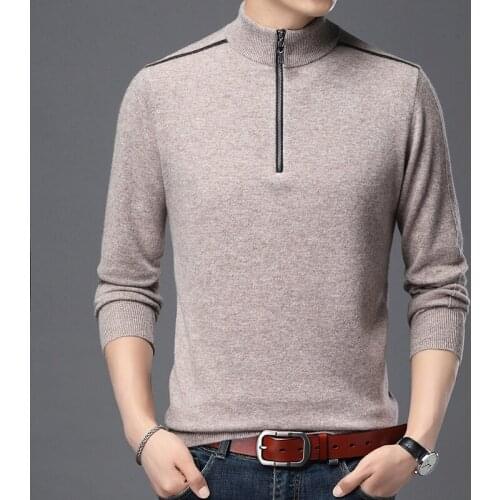 Man Winter Pure 100% Soft Wool Sweater Fashion Zipper Jumper Male Warm Thick Sweaters Pullover Free Shipping