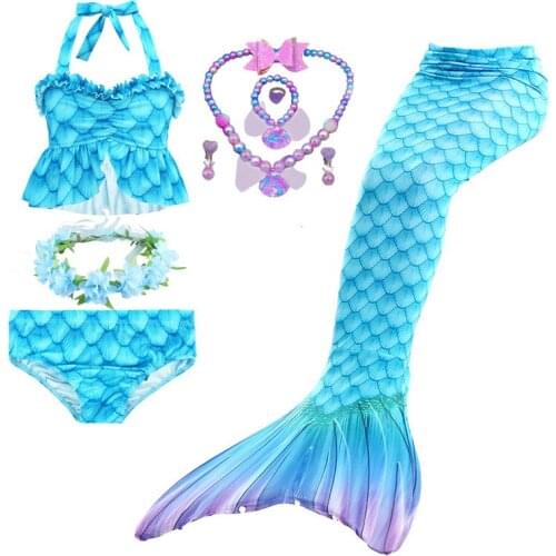 Halloween Costumes Children Mermaid Swimwear Girls Pink Blue Bikini Set Kids Swimsuit Cosplay Mermaid Tail Costume for Swimming