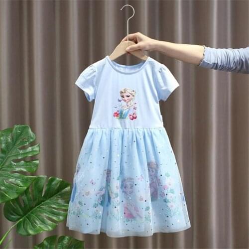New Disney 2021 summer ice colors of the girls dress summer children brim elsa skirt aisha princess dress with short sleeves