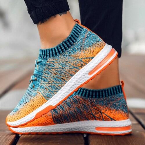 Men Blue Light Air Mesh Casual Sneakers Shoes For Male Sock Shoes Zapatillas Slip-on Walking Running Shoes Summer Big Size 39-46
