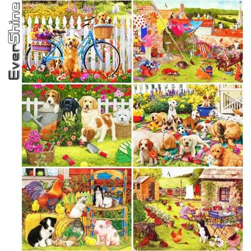 Evershine Full Square Diamond Painting Dog 5D DIY Autumn Diamond Embroidery Animal Cross Stitch Mosaic Home Decorations