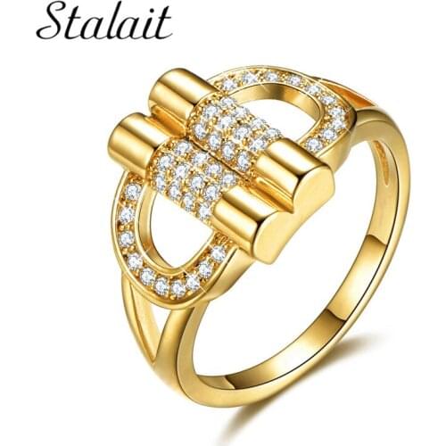 Silver Color Round Gold D Letter Hollow Rings for Women Fashion Cubic Zircon Brand Wedding Jewelry