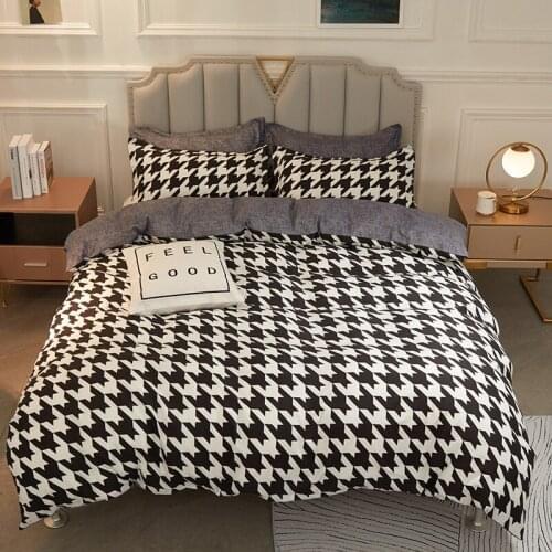 Fashion Houndstooth Bedding Set Duvet Cover Bed Sheet Pillowcases Plaid Bedclothes Printed Bed Cover Set Twin XL Full Queen Size