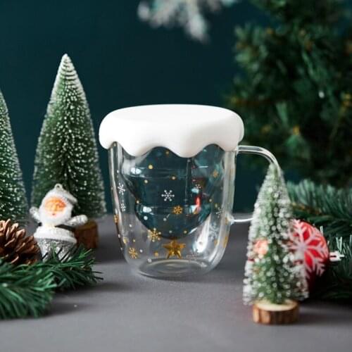 Creative Double-Layer Glass Christmas Tree Star Water Cup High Temperature Mug Fly Me to Polaris cup double glass Christmas gift