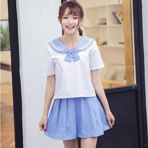 Summer School Uniforms Girl Student Sailor Class Uniform JK Navy Sailor Uniform Short Sleeved Suit 2pcs Ailor Suit D-0609