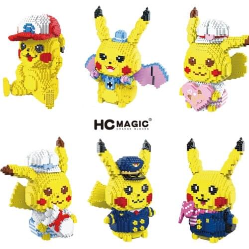 Pokemon Mini Building Blocks 3D Model Detective Nurse Navy Cos Pikachu Diamond Micro Brick Figures Toys For Kid Gift
