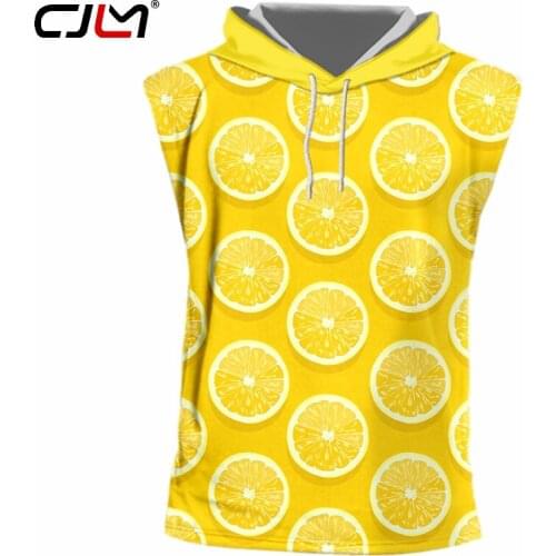 CJLM 3D Fruit lemon Yellow Mens Hooded Tank Top Printed Fresh Theme Man Unisex Large Size Casual dropship
